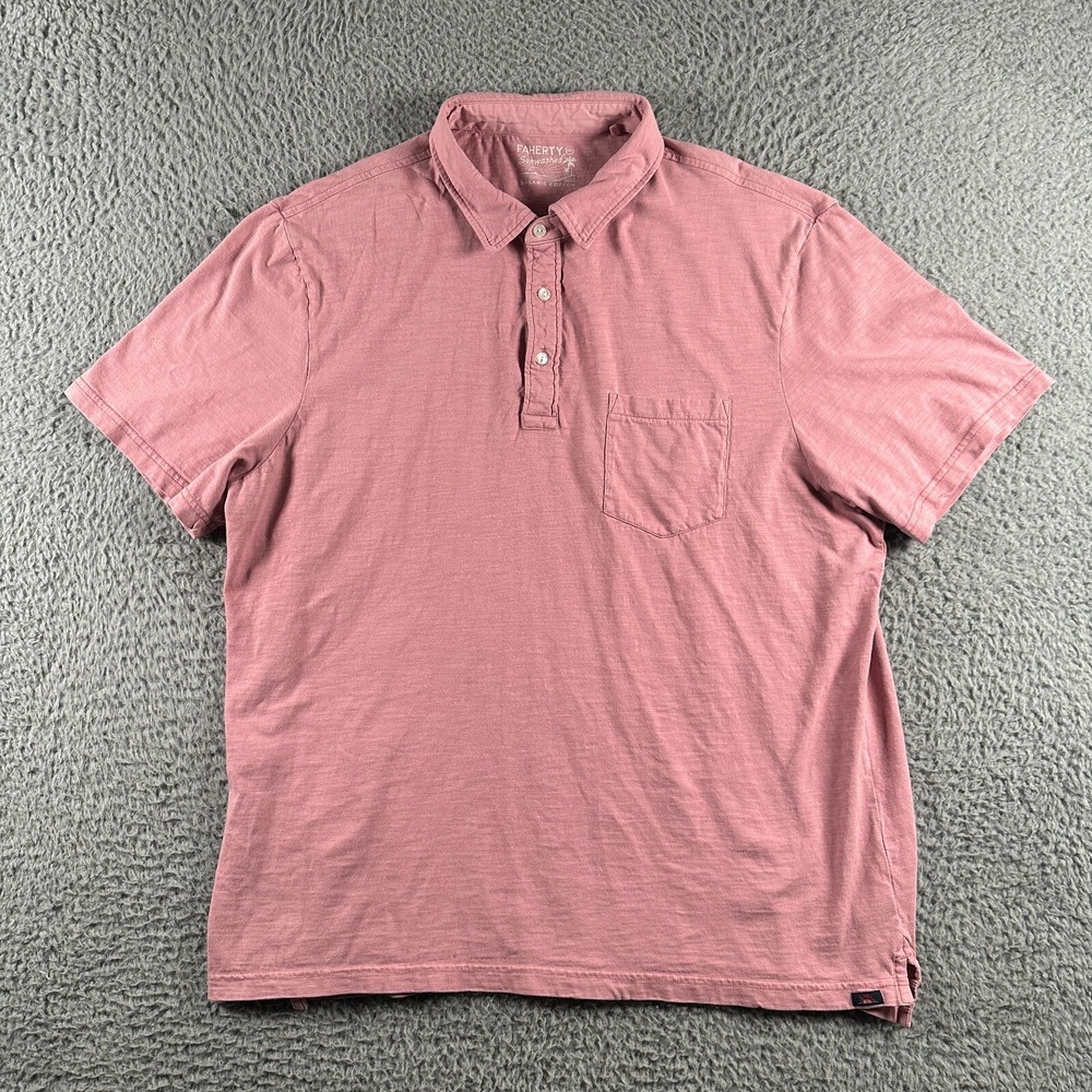 Faherty‎ Shirt Men's 2XL Pink Sunwashed Polo Short Sleeve Organic Cotton